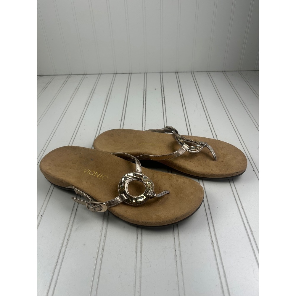 Vionic Ricci Gold Leather Jeweled Thong Sandals Women's Size 10 - Picture 9 of 9